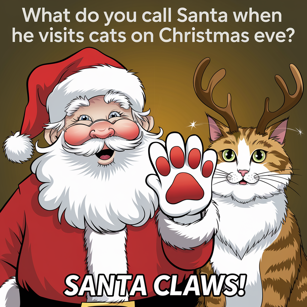 What do you call Santa when he visits cats on Christmas Eve?